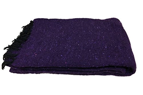 Open Road Goods Solid Color Mexican Yoga Blanket – Large Handwoven Throw for Yoga, Beach, Camping or Home – Soft and Durable Cotton Blend - color: Purple Blanket