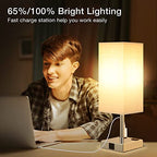 aooshine Beige Set of 2 Touch Lamp with USB Port-Nightstand Lamp with USB-C+A Charge Ports& AC Outlets, 3-Way Dimmable Bedside Lamp with Shade,Small Table Lamp for Bedroom Living Room(Bulb Included) - color: Beige-Silver