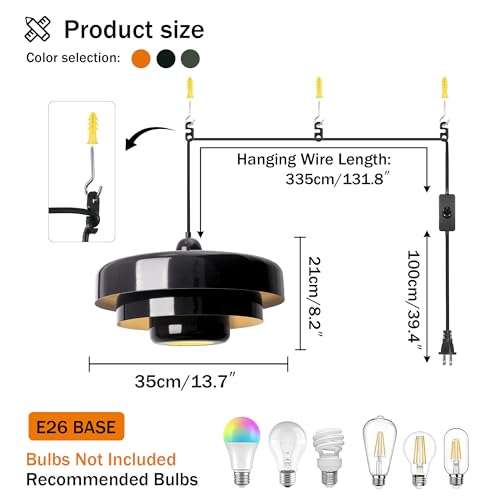 Black Pendant Light with Plug in Cord Modern Pendant Lighting 3-Layer Nordic Style Metal Shade Hanging Light Fixtures Hanging Lamp for Kitchen Island Dining Room Bedroom - color: Standard-Black (13.5in)