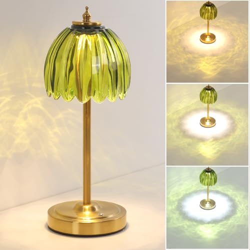 Shenmoyl Tulip Table Lamp with 5000mAh Battery & Touch Control, Cordless Table Lamp with 3 Colors, Dimmable Rechargeable Table Lamps for Bedroom, Nightstand, Living Room, Entryways (Green Tulip) - color: Green Tulip, size: 1 Pack