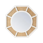 24" Large Rattan Wall Mirror Decoraive Boho Wall Decor Large Rattans Mirror Natural Woven Rattan Mirrors for Farmhouse,Living Room,Bedroom,Bathroom,White Frame