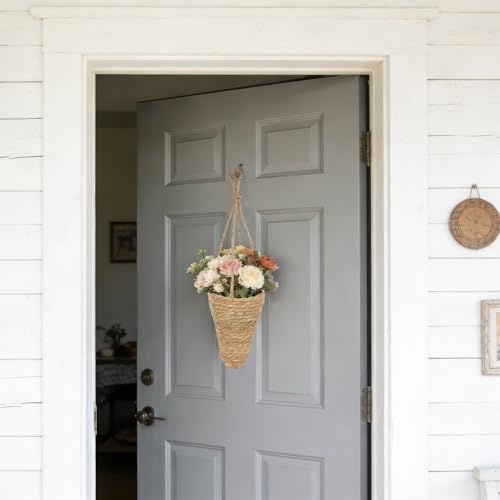 CITYES 2 Pcs Hanging Basket for Wall Conical Hanging Wicker Basket with Hemp Rope Handmade Wall Planter for Garden Home Flowers Planters Boho Decor Front Door Porch Entryway (Flowers Not Included)