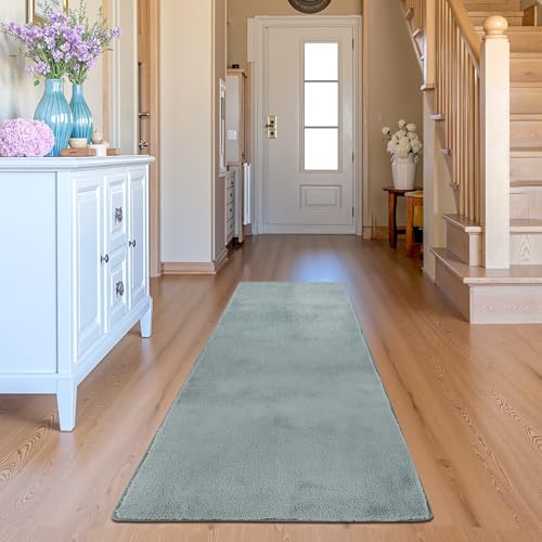 jinchan Solid Plush Runner Rug 2x6 Performance Shaggy Washable Hallway Rug Soft Modern Faux Wool Cozy Non Slip Carpet for Bedroom Laundry Room Living Room Kids Nursery Slate Blue - color: Solid Slate Blue, size: 2' x 6' (Runner)