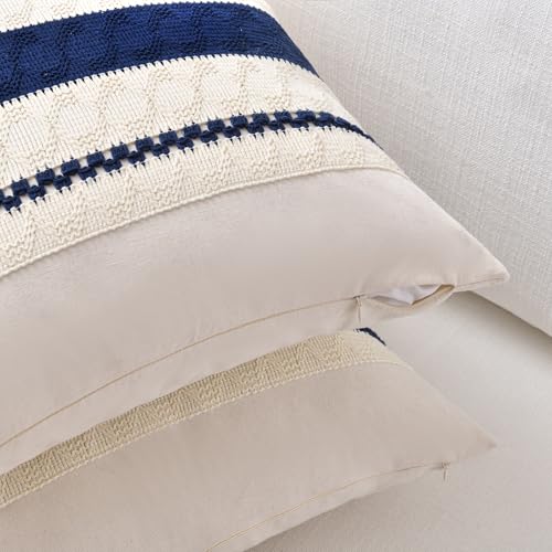 Fancy Homi Set of 2 Navy Blue Small Decorative Throw Pillow Covers 14x14 Inch for Couch Bed Sofa Living Room, Aesthetic Modern Organic Farmhouse Home Decor, Soft Cotton Woven Textured Cushion Case - color: Navy Blue, size: 14" x 14" (Pack of 2)