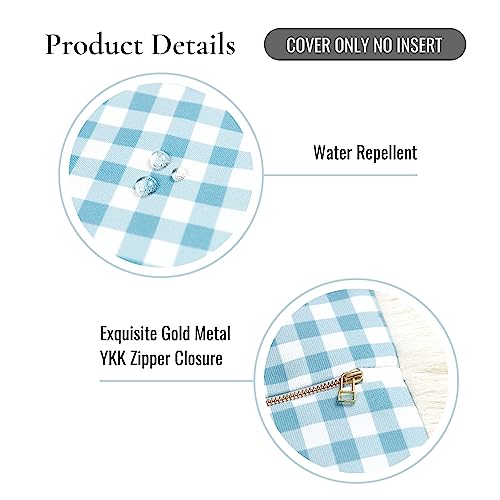 Hofdeco Premium Coastal Hampton Style Patio Indoor Outdoor Pillow Cover Only, 20"x20" Water Resistant for Backyard, Couch, Baby Blue Gingham Fringe - color: Baby Blue Plaid 20"x20", size: 20" x 20" (Pack of 1)