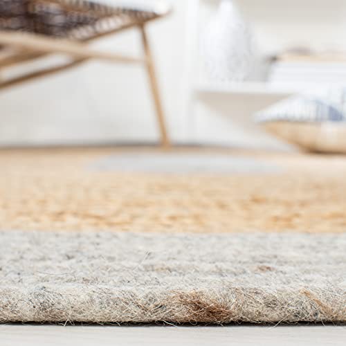 SAFAVIEH Braided Collection Area Rug - 3' Round, Silver & Natural, Handmade Country Cottage Reversible Jute, Ideal for High Traffic Areas in Living Room, Bedroom (BRD910G) - color: Silver/Natural, size: 3' (Round)