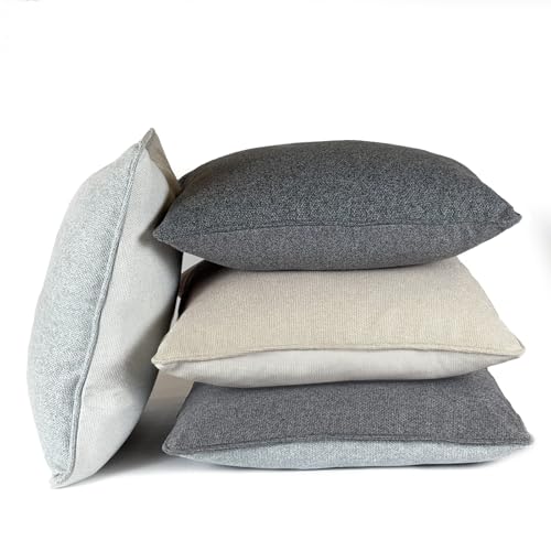 Decorative Throw Pillow Covers, Set of 4, 18x18 Inch Neutral Gray Slub Linen Accent Pillow Covers, Grey Neutrals - color: Gray Neutrals