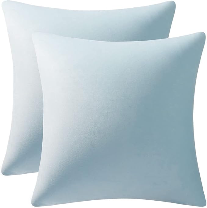 Euro Sham Covers 24x24 Light-Blue: Pack of 2 Cozy Soft Velvet Square Modern Luxury Decorative Throw Pillow Cases for Sofa Couch Living Room Bed Home Decor