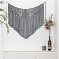 Youngeast Macrame Wall Hanging Large Macrame Curtains Leaf Shape Beads Wall Decor Boho Tassel Wall Art Woven Tapestry Headboard Backdrop Gray - color: Gray
