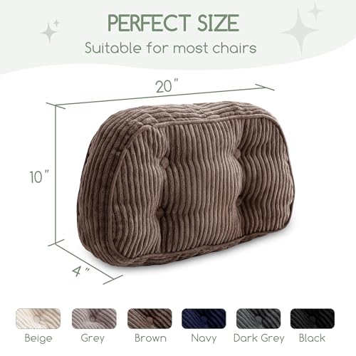 HIGOGOGO Lumbar Support Pillow for Recliner Chair/Accent Chair/Couch/Office Chair, Tufted Corduroy Back Support Cushion for Elderly, Recliner Cushions for Back Rest, Pain Relief, Reading, Brown - color: Brown
