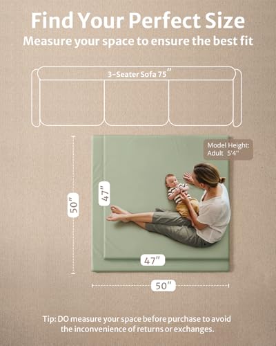 Blissful Diary Vegan Leather Baby Play Mat, 47x47 Thicken Foam Cushioned & Waterproof Playpen Mat for Infants and Toddlers, Stylish and Just Wipe-Clean Playmat for Baby Play on Floor, Light Green - color: Light Green, size: 47" X 47"