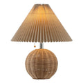 JONATHAN Y 17.25" Natural/Chrome/Dark Beige Sphere Table Lamp, Mid-Century Bedside Nightstand with Beige Pleated Linen Shade, Scandinavian Coastal Style, LED Bulb Included (JYL1145C) - color: Natural