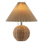 JONATHAN Y 17.25" Natural/Chrome/Dark Beige Sphere Table Lamp, Mid-Century Bedside Nightstand with Beige Pleated Linen Shade, Scandinavian Coastal Style, LED Bulb Included (JYL1145C) - color: Natural