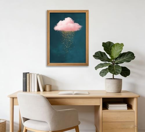Framed 3D Textured Modern Minimalist Abstract Cloud Wall Art Golden Rain Canva Wall Deocr Pink Cloud Sky artwork picture for Living Room Bedroom Home Decor - color: Pink Cloud, size: 16"L x 12"W
