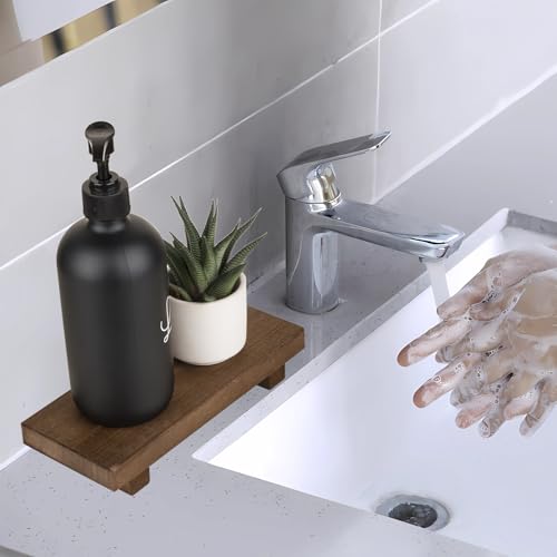 zoocatia Small Wood Tray Pedestal Stand Farmhouse Bathroom Decor Decorative Wooden Riser Kitchen Soap Dish Holder for Vanity, Counter, Sink, Walnut - color: Walnut, size: 8.7" x 3.6" x 1.6"