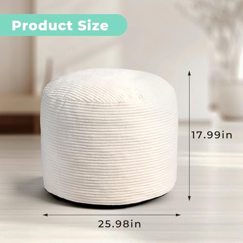 Dual-Size Corduroy Ottoman with Hidden Zipper – Ergonomic Memory Foam Footrest Poufs for Office Desks, Couches & Delicate Floors,Off-White 26"x 18" - color: Off-white, size: 26"D x 26"W x 18"H