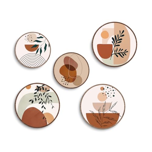 5 Pcs Boho Wall Decor Sun Leaves Wall Art Bohemian Decor Rustic Wooden Hanging Sign Wood Plaque Geometric Minimalist Modern Decoration for Living Room Bedroom Farmhouse Office House Wood Art - color: Multi0171