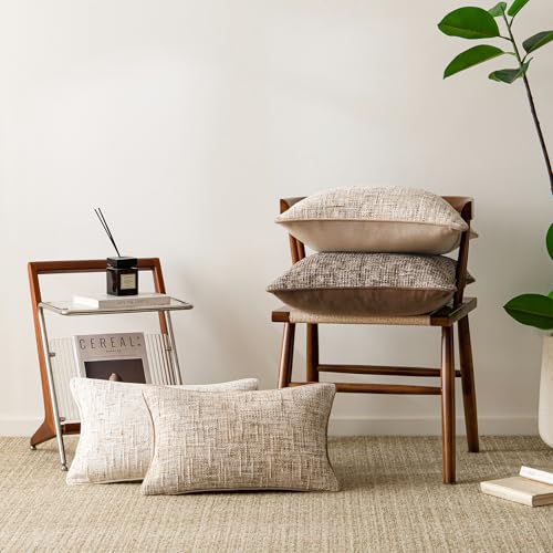 a moment Khaki Reversible Pillow Covers 2 Pack - Farmhouse Chenille Throw Pillows, Neutral Textured Decorative Throw Pillow Covers with Border for Couch Sofa Bed (12x20 Inch, No Insert) - color: Khaki, size: 20" x 12" (Pack of 2)