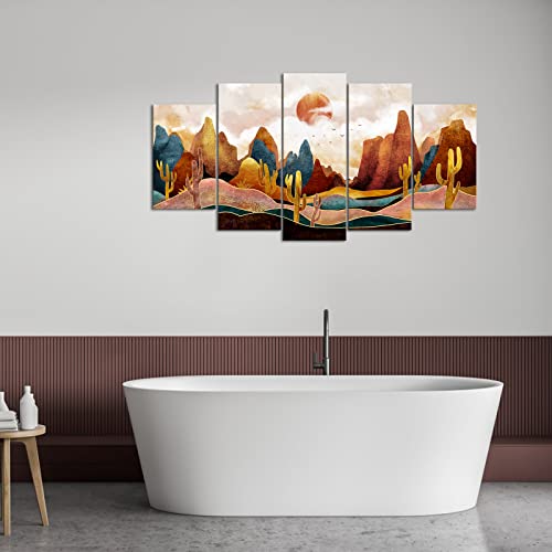 KLVOS Abstract Mountain Canvas Wall Art Large Nature Scenery Wall Decor Sunrise Desert Cactus Wilderness Minimalism Rustic Landscape Picture Print Artwork for Living Room Bedroom Office Home Decor