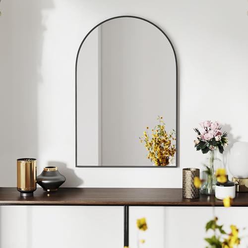 SCWF-GZ 30x20 Arch Mirror Rectangle Wall Mounted Hanging or Against Wall Aluminum Alloy Metal Frame Dressing Make-up Mirrors for Entryway Bedroom Bathroom Living Room 30 20 inch Black - color: Black, size: 30"L x 20"W