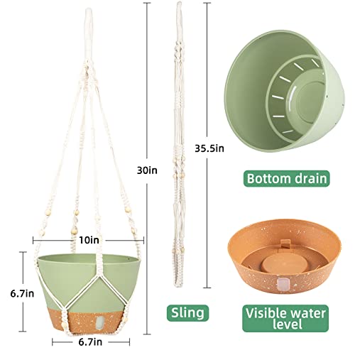 QCQHDU 2 Pack Hanging Planters Set for Indoor and Outdoor Plants Plant Pots with Cotton Rope Hanging Planter Set Flower Pots with Wood Beads for Boho Home Decor - color: Kelly Green, size: 7.2in