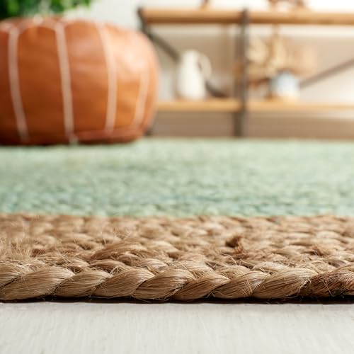 SAFAVIEH Area Rug 3' Round - Natural Fiber Collection - Teal & Natural Brown, Handmade Jute, Braided Border Design (NF801E) - color: Teal/Natural, size: 3' (Round)