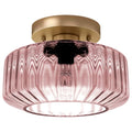 Pink Ribbed Glass Flush Mount Ceiling Light, 8.66" Modern Gold 1-Light Semi-Flush Mount Light Fixture, Mid-Century Round Ceiling Lamp for Bedroom Bathroom Hallway Entryway - color: Small, 8.66" Pink