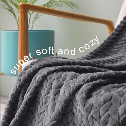 Exclusivo Mezcla Fleece Queen Size Blanket for Bed, 90x90 Inches Soft Cozy Jacquard Flannel Blankets, Lightweight Fuzzy Plush for Women, Dark Grey - color: Dark Grey, size: Queen ( 90x90 IN )