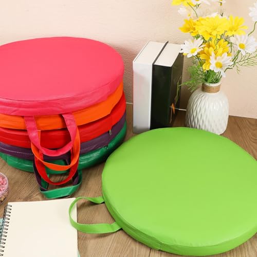 Timgle 25 Pcs Floor Cushions for Classroom 15 Inch Flexible Seating Bulk with Handles 1.6 Inch Thick Foam Floor Pillows Portable Seating for Home School Kindergarten Daycare Nursery Playroom(Round) - style: Round