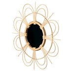 Vintiquewise Decorative Flower Shape Woven Rattan Wood Round Modern Hanging Wall Mirror - size: 2"L x 24"W