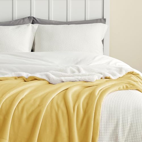 Bedsure GentleSoft Sherpa Fleece Throw Blanket for Couch, Non-Heated, Thick and Warm Throw for Women and Men, Soft Fuzzy Plush Blanket for Winter, Yellow, 50x60 Inches - color: 09 - Yellow, size: Throw (50" X 60")
