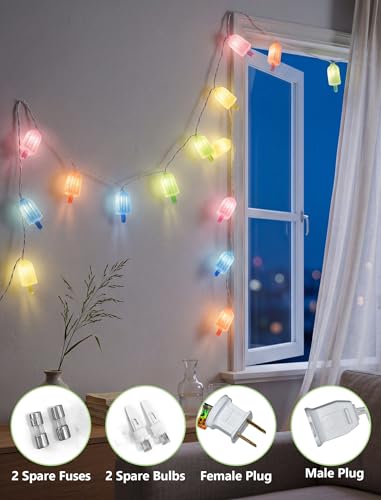 Tropical Beach Themed LED Popsicle String Lights 8.5Ft Summer Novelty Decorations Light with 10 Multicolor Ice Cream Lights, Plug in Fairy Light for Outdoor Patio Garden Bedroom Tent Birthday Party - color: Popsicle Lights
