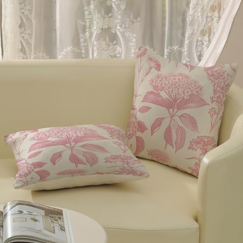 Pink Pillow Covers 16x16 Inch 2 Pcs Boho Vintage Floral Decor Throw Pillows Hydrangea Flower Seasonal Outdoor Farmhouse Neutral Accent Decoration Pillowcase Linen Cushion Cover for Sofa - color: Boho Pink Hydrangea, size: 16" x 16" (Pack of 2)