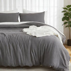 EMME Muslin Cotton Duvet Cover Set Queen Size Linen Like Soft Breathable Lightweight Summer Comforter Cover Set with Zipper Closure (Dark Grey, Queen, 90"x90") - color: 05 - Dark Grey, size: Queen(90"×90")