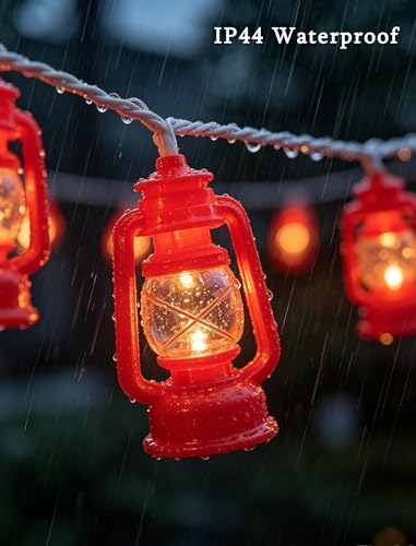 LED Kerosene String Lights, 8.5Ft Outdoor Lantern String Lights with 10 Red Oil Lights, Connectable Vintage Fairy Decorative for Christmas Lights Patio Bedroom Camping Wedding Garden Holiday - color: Red Oil Lights