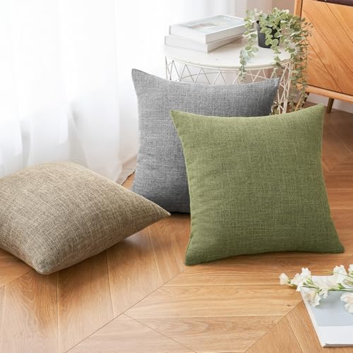MIULEE Pack of 2 Decorative Linen Burlap Textured Pillow Covers Farmhouse Boho Accent Pillowcases Spring Home Decor for Couch Sofa Bedroom Living Room 18x18 Inch Light Olive Green - color: Light Olive Green, size: 18" x 18" (Pack of 2)