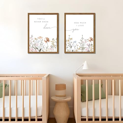 Wood Framed Wildflower Nursery Wall Art Set of 2, Boho Flower Botanical Wall Decor Paintings, Baby Girl Nurseries Pictures Posters Prints for Nursery Baby Room Bedroom Home Decoration 12x16 Inch - color: Colorful Flowers, size: 16L" x 12W"