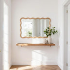 Bathroom Mirror for Wall,20x28 inch Large Irregular Wavy Wood Modern Boho Vanity Farmhouse Mirrors for Bedroom Living Room Entryway Hallway Fireplace - size: 28"L x 20"W