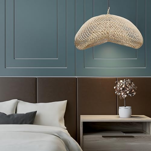 FOREVER BAMBOO Indonesia Handmade Natural Rattan Pendant Light Shade Wicker Light Fixtures Luxurious Bean Shape Woven Lampshade Chandelier Interior Decor, 12 in H x 24 in W - style: Sumba Pod