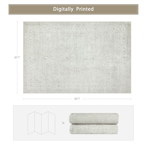 Srugn Washable Rugs 6x9 Area Rugs for Living Room,Bedroom,Large Carpets,Ultra Soft Faux Wool Retro Dining Room Rug,Non Slip&Non-Shedding Low Pile Vintage Rugs for Home Office,Concrete Grey - color: Concrete-grey, size: 6' x 9' (Rectangular)
