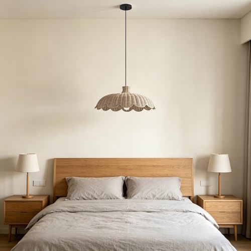 MIXL-Hand Woven Natural Rattan Pendant Light,Adjustable Height Ceiling Hanging Lamp,Farmhouse Dining Table Light,Vintage Style Pendant Lamp for Study Room Corridor - color: 25.59 Inches