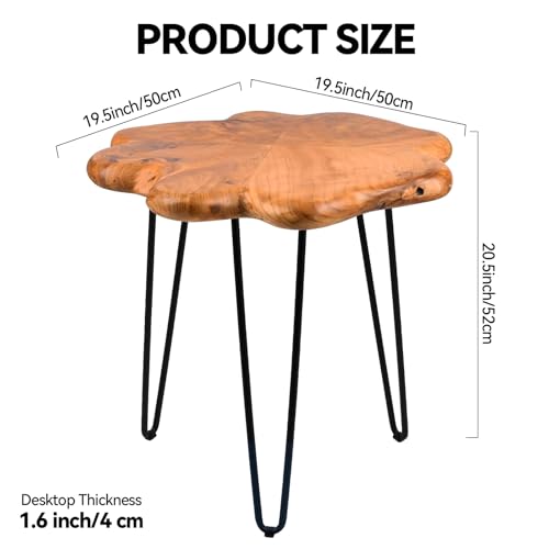 19.5 Inch Live Edge Side Table, Wood Small End Table with Waterproof, Rustic Accent Table Unique for Living Room, Bedroom, Home, Freeform - size: 19.5"D x 19.5"W x 20"H
