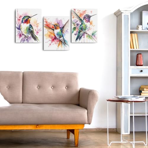 3 Pcs Bohemian Style Hummingbird Canvas Wall Art, Watercolor Birds Wall Decor Modern Abstract Framed Prints for Home Living Room Office Apartment Decor, Housewarming Gifts 11.5x15 Inch - color: Multi 1367