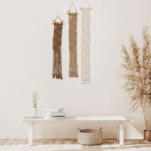 HVEST 3 Pcs Small Macrame Wall Hanging Boho Decor Handmade Woven Tapestry for Bedroom, Brown Macrame Wall Art for Living Room Nursery Apartment Office Home Decor - color: Brown Beige