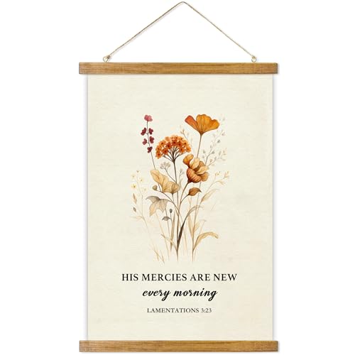 ABoby Christian Religious Poster, His Mercies are New Every Morning, Vintage Bible Verse Inspirational Quotes Floral Wall Art, Ready to Hang - color: Bible Verse