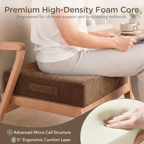 Codi Thick Replacement Couch Cushions 2 Sets, Upholstery Foam with Washable Covers for Sofa Cushion Chair Meditation - 24 × 24 × 5 Inch, High Density Foam, Coffee - color: Coffee, size: 24 Inch (Pack of 2)