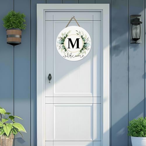 Monogram Letter M House Warming Gifts New Home Wreaths for Front Door Decor Wooden Welcome Sign Floral Family Last Name Initial Spring Summer Porch Rustic Wall Home Kitchen Boho Decorations - color: Letter M