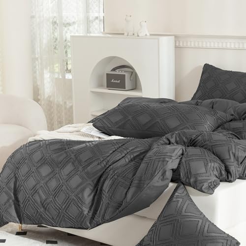 JELLYMONI Pillowcases Standard Size Grey 2 Pack Boho Plaid Bed Pillow Covers 20x26in Polyester Envelope Pillow Shams Tufted Bohemian Textured (Pillows are not Included) - color: 01 - Grey - Grid, size: 26" x 20" (Pack of 2)