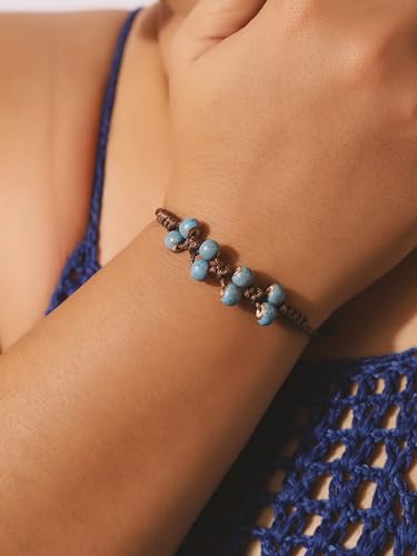 MINACHI Bohemian Colorful Ceramic Bead Adjustable Cord Bracelet, Hippie Boho Summer Fashion Jewelry Gift for Women - color: S04