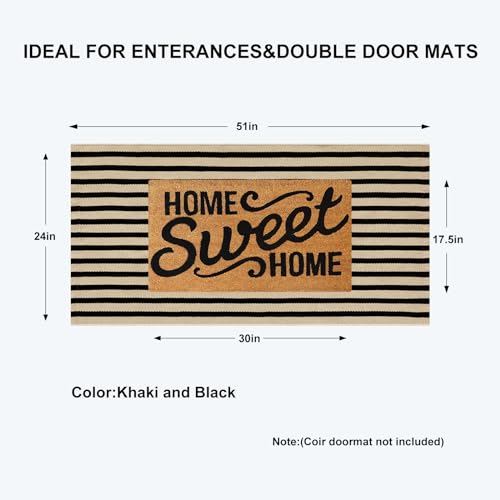 KIMODE Front Door Mats 24"x51", Machine Washable Farmhouse Front Porch Rug Decor, Striped Layered Door Mats Outdoor, Cotton Hand Woven Entryway Rug for Entry, Doorway, Kitchen Black and Khaki - color: Black/Khaki Stripes, size: 2' x 4'3" (Rectangular)